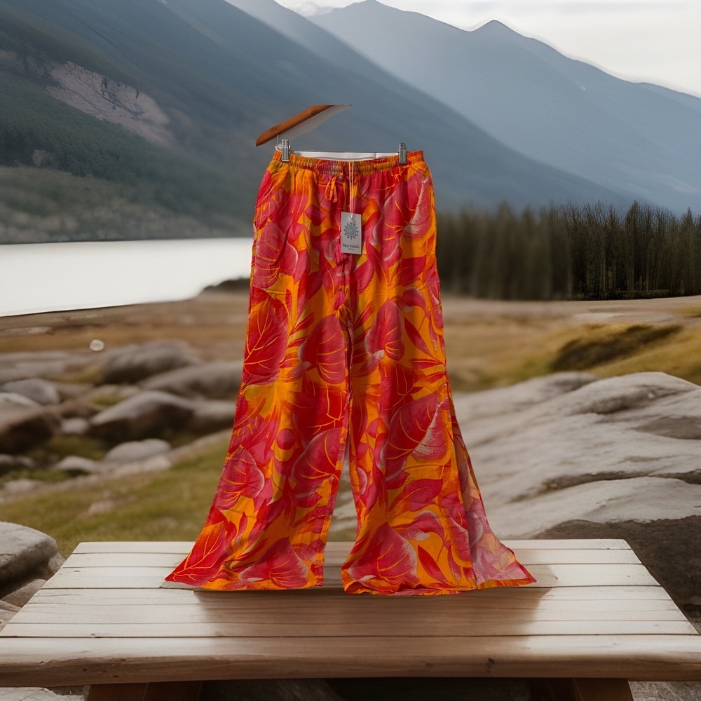 Blue‎ Island Beach Floral Tropical Wide Leg Swimsuit Cover Up Pants Orange Sz XL